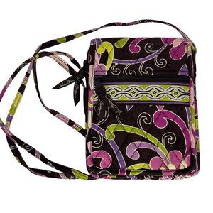 Vintage Vera‎ Bradley Brown with Pink Quilted Crossbody Bag Adjustable Strap